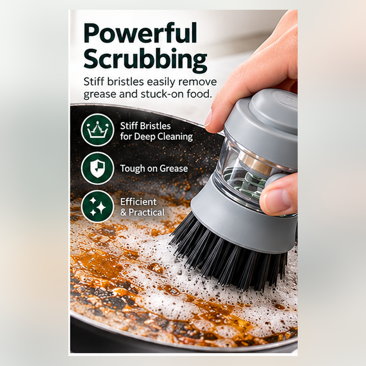 Self-Standing Soap Dispensing Dish Brush – Refillable Kitchen Scrub Brush with Holder