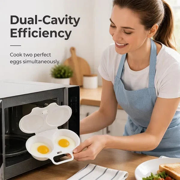 🥳2026 HOT SALE🥳Microwave Egg Poacher——Dual‑cavity, non‑stick & easy clean. Healthier than frying – stock up & save! 🏠✅