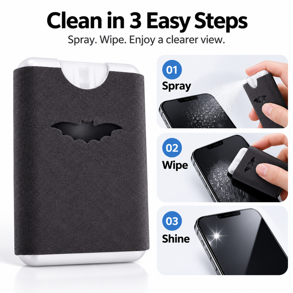 2-in-1 Microfiber Screen Cleaner Spray — Spray & Wipe for a Streak-Free Shine