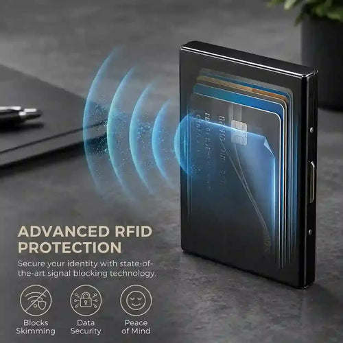 Blocking Stainless Steel Card Holder, Slim Portable Anti‑Theft Metal Credit Card Case